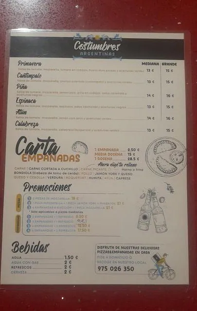 Costumbres Argentinas carta del restaurante